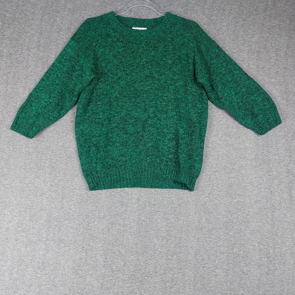 KNITWAVES WOMENS VINTAGE GREEN 3/4 SLEEVE CREW NECK 100% ACRYLIC SWEATER SIZE M